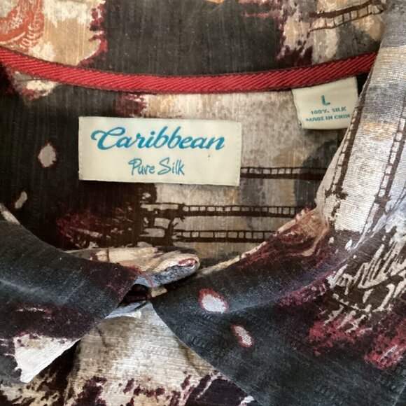 Caribbean Pure Silk Mens L Hawaiian Tropical Casual Button-Up Shirt 301G - Picture 5 of 7